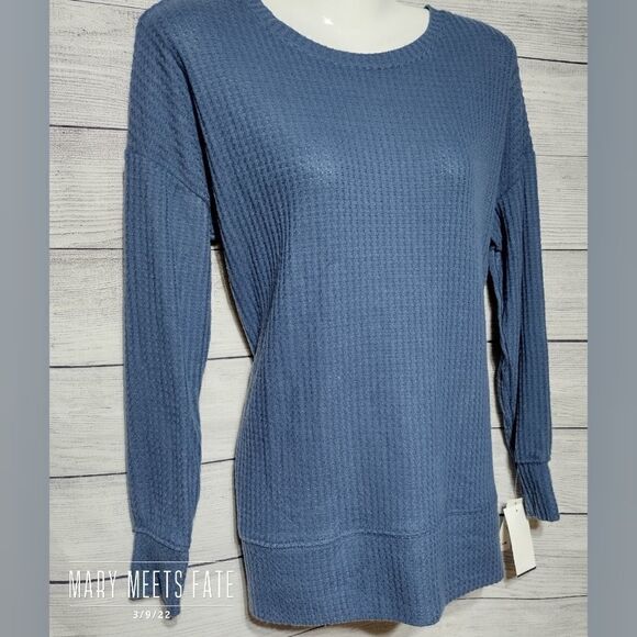 NWT Planet Gold Tunic Sz Small Long Sleeve Blue Waffle Weave - Picture 2 of 11